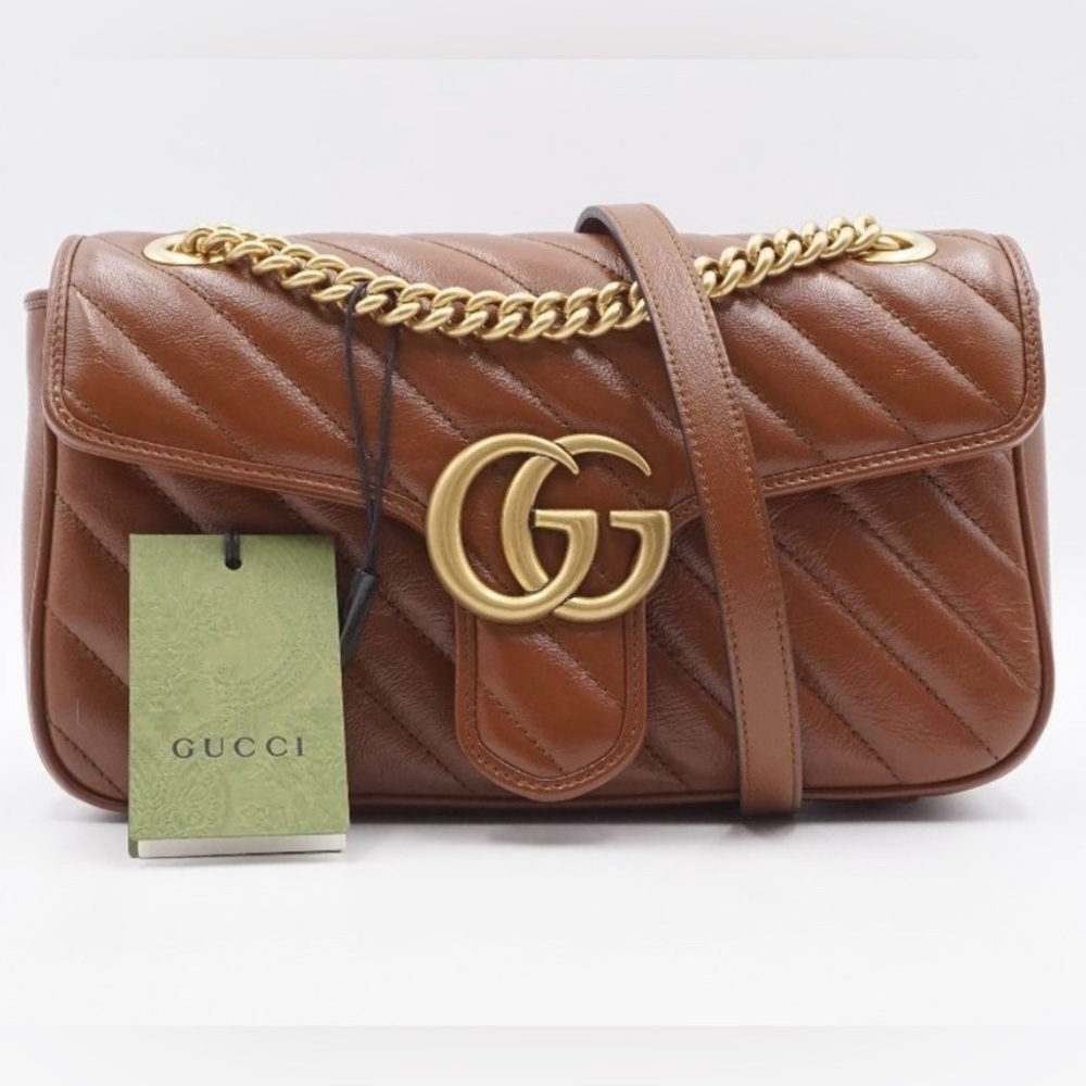 NWT Gucci Brown Calfskin GG Marmont Bag